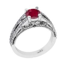 1.61 Ctw VS/SI1 Ruby and Diamond 14K White Gold Engagement Halo Ring(ALL DIAMOND ARE LAB GROWN)