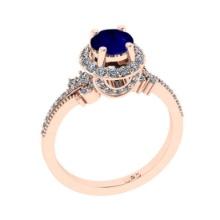 1.61 Ctw VS/SI1 Blue Sapphire and Diamond 14K Rose Gold Engagement Ring(ALL DIAMOND ARE LAB GROWN)