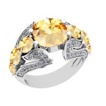 5.70 Ctw VS/SI1 Citrine and Diamond 14K White Gold Engangement Ring (ALL DIAMOND LAB GROWN Diamond )