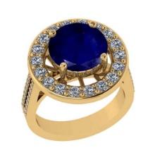 4.10 Ctw VS/SI1 Blue Sapphire and Diamond 14K Yellow Gold Engagement Halo Ring(ALL DIAMOND ARE LAB G