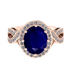 2.90 Ctw VS/SI1 Blue Sapphire and Diamond 14K Rose Gold Vintage Style Ring (ALL DIAMOND ARE LAB GROW