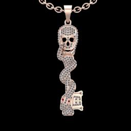 1.00 Ctw VS/SI1 Diamond 14K Rose Gold Vintage Style Snake Skull Necklace (ALL DIAMOND ARE LAB GROWN