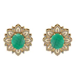 11.25 CtwVS/SI1 Emerald And Diamond 14K Yellow Gold Stud Earrings ( ALL DIAMOND ARE LAB GROWN )