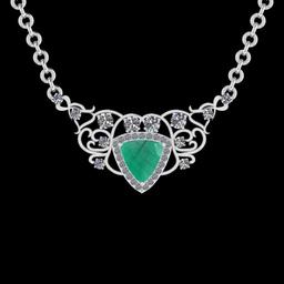 5.10 Ctw VS/SI1 Emerald and Diamond 14K White Gold Necklace (ALL DIAMOND ARE LAB GROWN )