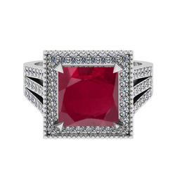 3.56 Ctw VS/SI1 Ruby and Diamond 14K White Gold Vintage Style Ring (ALL DIAMOND ARE LAB GROWN DIAMON