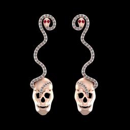0.75 Ctw VS/SI1 Ruby and Diamond 14K Rose Gold Skull Earrings (ALL DIAMOND ARE LAB GROWN )