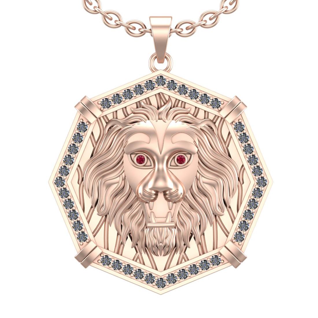 1.57 Ctw VS/SI1 Ruby And Diamond 14K Rose Gold Lion Head Leo Charm Necklace ALL DIAMOND ARE LAB GROW