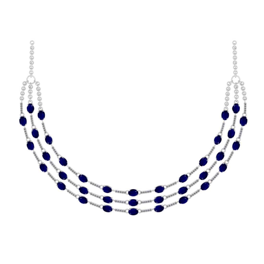 19.95 Ctw VS/SI1 Blue Sapphire and Diamond 14K White Gold Necklace ( ALL DIAMOND LAB GROWN )