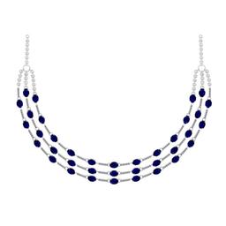 19.95 Ctw VS/SI1 Blue Sapphire and Diamond 14K White Gold Necklace ( ALL DIAMOND LAB GROWN )