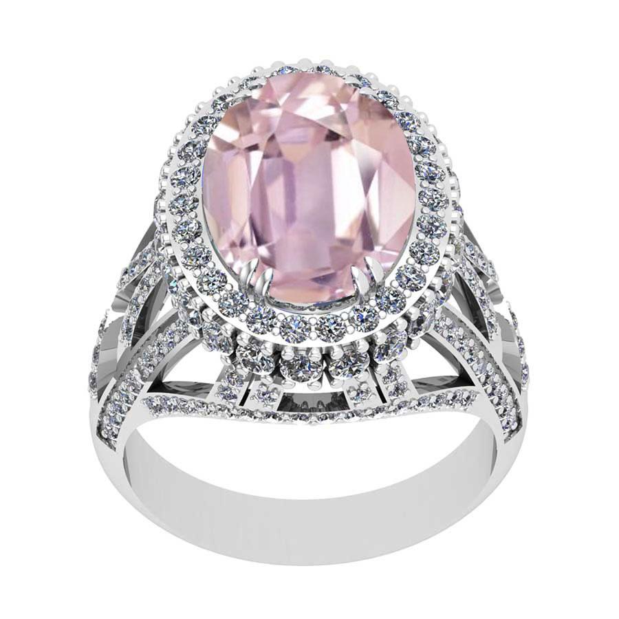 8.84 Ctw VS/SI1 Kunzite and Diamond 14K White Gold Engagement Ring (ALL DIAMOND ARE LAB GROWN)