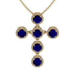 12.72 Ctw VS/SI1 Blue Sapphire And Diamond 14K Yellow Gold Necklace (ALL DIAMOND ARE LAB GROWN )