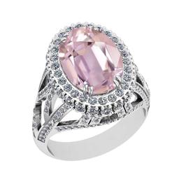 8.84 Ctw VS/SI1 Kunzite and Diamond 14K White Gold Engagement Ring (ALL DIAMOND ARE LAB GROWN)