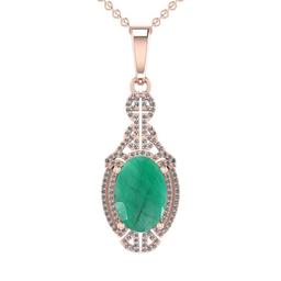 5.45 Ctw VS/SI1 Emerald And Diamond 14K Rose Gold Vintage Style NecklaceALL DIAMOND ARE LAB GROWN