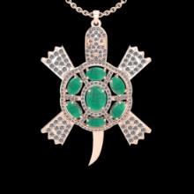 5.91 Ctw VS/SI1 Emerald And Diamond 14K Rose Gold Tortoise Turtle Pendant Necklace (ALL DIAMOND ARE