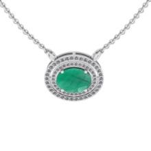 2.92 Ctw VS/SI1 Emerald And Diamond 14K White Gold Necklace (ALL DIAMOND ARE LAB GROWN )