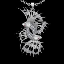 1.85 Ctw VS/SI1 Ruby and Diamond 14K White Gold Zodiac Fish Necklace(ALL DIAMOND ARE LAB GROWN )