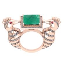 6.21 Ctw VS/SI1 Emerald and Diamond 14K Rose Gold Vintage Style Animal Ring (ALL DIAMOND ARE LAB GRO
