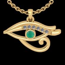 0.06 Ctw VS/SI1 Emerald And Diamond 14K Yellow Gold Eye Pendant Necklace (ALL DIAMOND ARE LAB GROWN