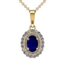 3.49 Ctw VS/SI1 Blue Sapphire and Diamond 14K Yellow Gold Necklace (ALL DIAMOND ARE LAB GROWN )