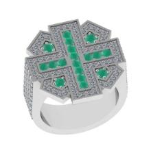 2.03 Ctw VS/SI1 Emerald and Diamond 14K White Gold Vintage Style Ring (ALL DIAMOND ARE LAB GROWN DIA