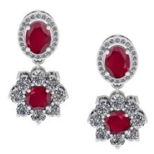 4.32 CtwVS/SI1 Ruby And Diamond 14K White Gold Dangling Earrings( ALL DIAMOND ARE LAB GROWN )