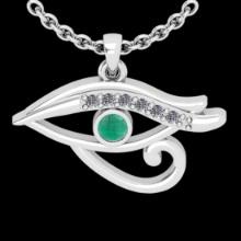 0.06 Ctw VS/SI1 Emerald And Diamond 14K White Gold Eye Pendant Necklace (ALL DIAMOND ARE LAB GROWN )