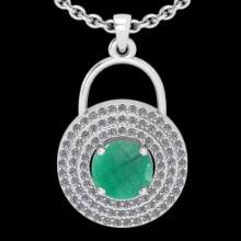 1.96 Ctw VS/SI1 Emerald and Diamond 14K White Gold necklace (ALL DIAMOND ARE LAB GROWN )