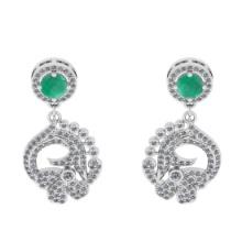 2.05 Ctw VS/SI1 Emerald And Diamond 14K White Gold Dangling Earrings DIAMOND ARE LAB GROWN DIAMOND