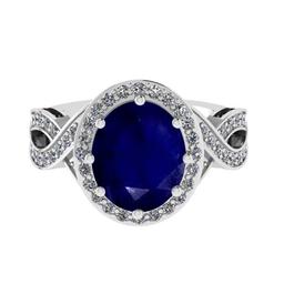 2.90 Ctw VS/SI1 Blue Sapphire and Diamond 14K White Gold Vintage Style Ring (ALL DIAMOND ARE LAB GRO