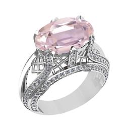 7.97 Ctw VS/SI1 Kunzite and Diamond 14K White Gold Engagement Ring (ALL DIAMOND ARE LAB GROWN)