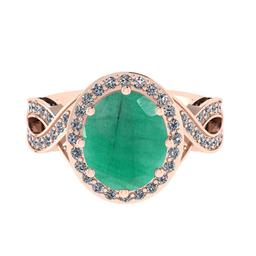 2.90 Ctw VS/SI1 Emerald and Diamond 14K Rose Gold Vintage Style Ring (ALL DIAMOND ARE LAB GROWN DIAM