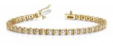 14KT YELLOW GOLD 3 CTW G-H VS2/SI1 DOUBLE CURVE LINK TENNIS BRACELET LAB-GROWN DIAMOND