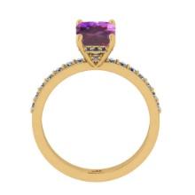 0.95 Ctw VS/SI1 Amethyst and Diamond 14K Yellow Gold Engangement Ring (ALL DIAMOND LAB GROWN Diamond