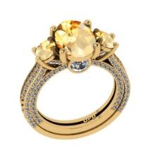 4.36 Ctw VS/SI1 Citrine and Diamond 14K Yellow Gold Engangement Ring (ALL DIAMOND LAB GROWN Diamond