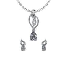 1.38 ctw VS/SI1 Diamond 14K White Gold EarRing+Pendant Set ALL DIAMOND LAB GROWN