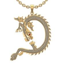 1.96 Ctw VS/SI1 Ruby And Diamond 14K Yellow Gold Dragon Pendant Necklace ALL DIAMOND ARE LAB GROWN