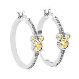 0.82 Ctw VS/SI1 Citrine and Diamond 14K White Gold Hoop Earrings (ALL DIAMOND LAB GROWN Diamond )