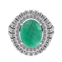 3.92 Ctw VS/SI1 Emerald and Diamond 14K White Gold Vintage Style Ring (ALL DIAMOND ARE LAB GROWN DIA