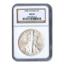 Burnished 2008-W Silver Eagle MS69 NGC