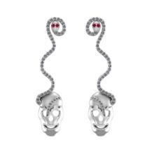 0.75 Ctw VS/SI1 Ruby and Diamond 10K White Gold Skull Earrings (ALL DIAMOND ARE LAB GROWN )