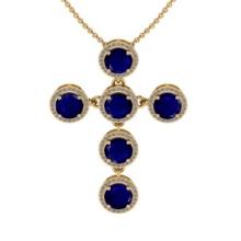 12.72 Ctw VS/SI1 Blue Sapphire And Diamond 14K Yellow Gold Necklace (ALL DIAMOND ARE LAB GROWN )