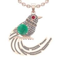 4.56 Ctw VS/SI1 Emerald and Diamond 14K Rose Gold Fly Bird Necklace (ALL DIAMOND ARE LAB GROWN )