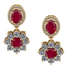 4.32 CtwVS/SI1 Ruby And Diamond 14K Yellow Gold Dangling Earrings( ALL DIAMOND ARE LAB GROWN )