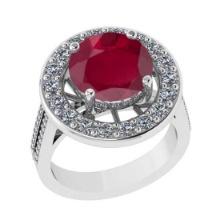 4.10 Ctw VS/SI1 Ruby and Diamond 14K White Gold Engagement Halo Ring(ALL DIAMOND ARE LAB GROWN)