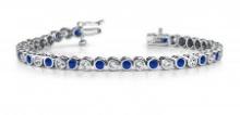 14KT WHITE GOLD 3 CTW G-H VS2/SI1 CLASSIC ROUND BEZEL SET & TANZANITE TENNIS BRACELET LAB-GROWN DIAM