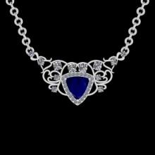5.10 Ctw VS/SI1 Blue sapphire and Diamond 14K White Gold Necklace (ALL DIAMOND ARE LAB GROWN )