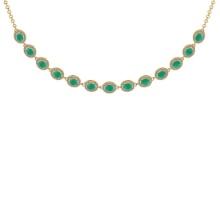 11.30 Ctw VS/SI1 Emerald And Diamond 14K Yellow Gold Girls Fashion Necklace (ALL DIAMOND ARE LAB GRO