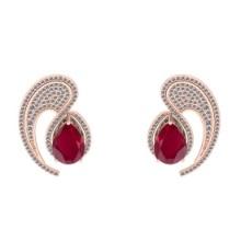 8.25 CtwVS/SI1 Ruby And Diamond 14K Rose Gold Stud Earrings ( ALL DIAMOND ARE LAB GROWN )