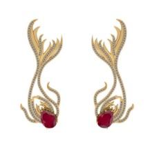 6.47 CtwVS/SI1 Ruby And Diamond 14K Yellow Gold Dangling Earrings( ALL DIAMOND ARE LAB GROWN )