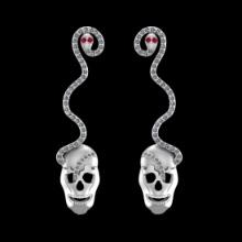 0.75 Ctw VS/SI1 Ruby and Diamond 14K White Gold Skull Earrings (ALL DIAMOND ARE LAB GROWN )